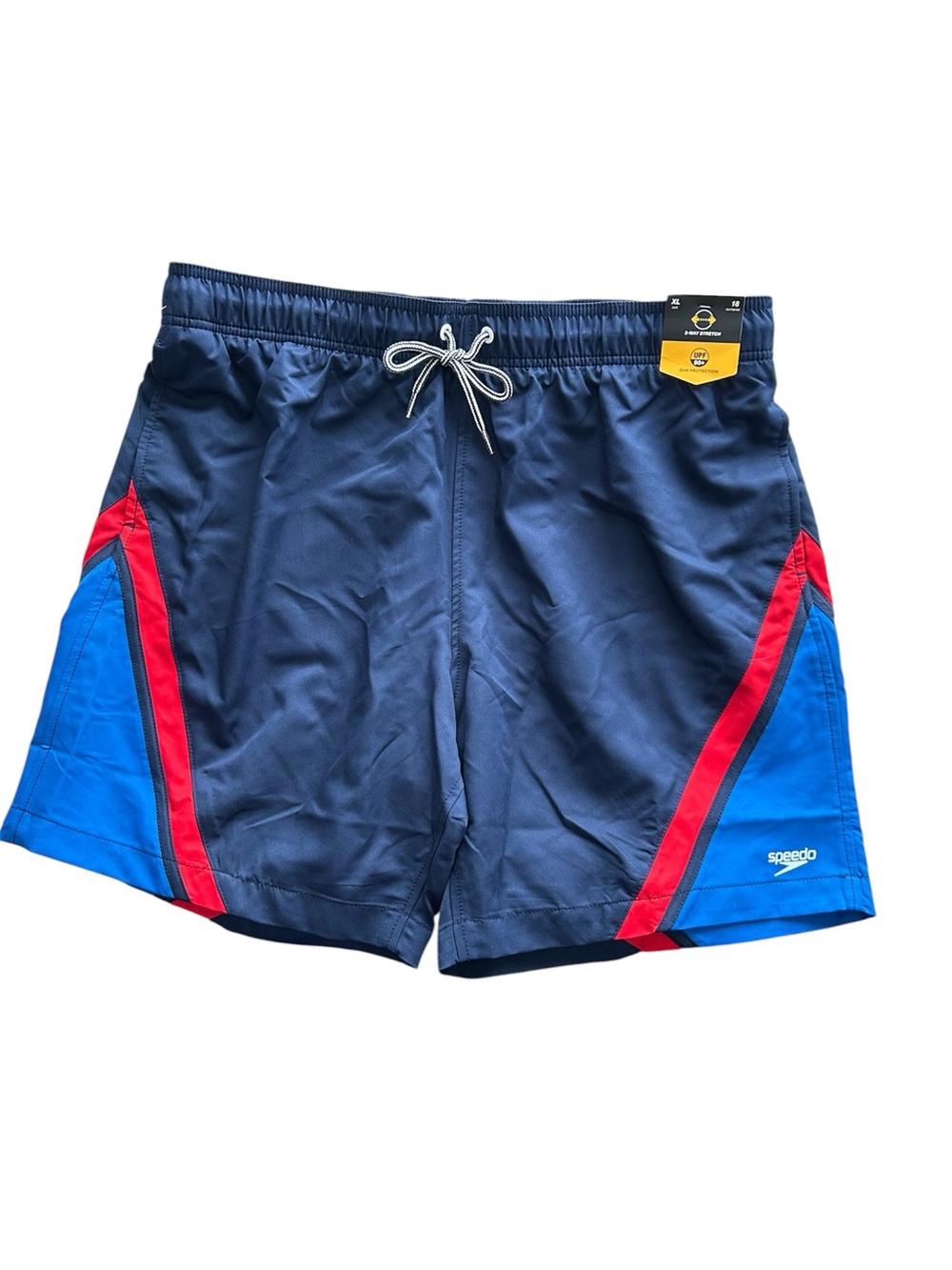 NWT Speedo Navy Red Lt Blue Drawstring Waistband Lined Pockets UPF 50+ Sz Small